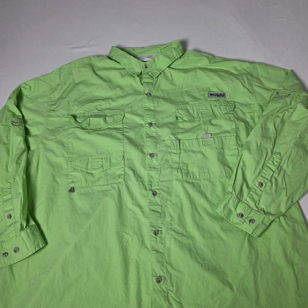 Columbia PFG Fishing Shirt Mens 2XL Lime Green Long Sleeve Button Up FS7120